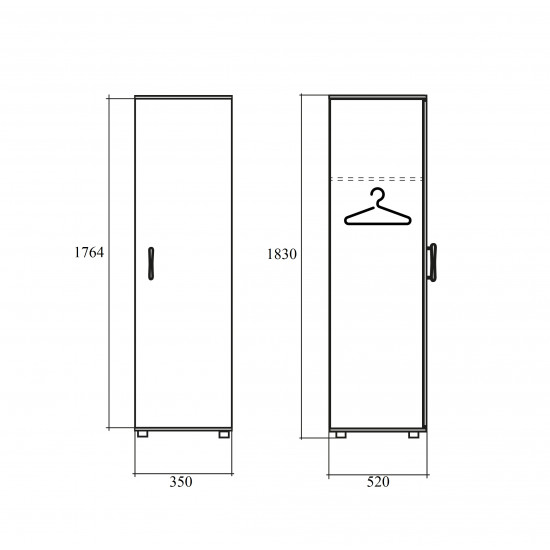 Шкаф для одежды Канц ШК42.15, узкий глубокий, 350*520*1830, дуб молочный