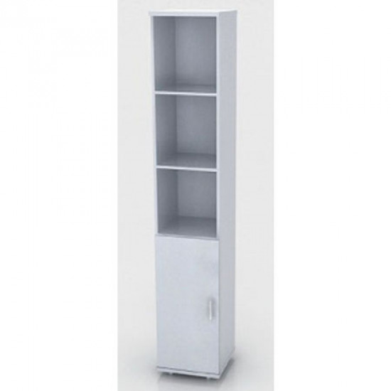 Шкаф высокий Монолит, узкий, 3 открытые полки, 1 дверь, 374*390*2046, серый