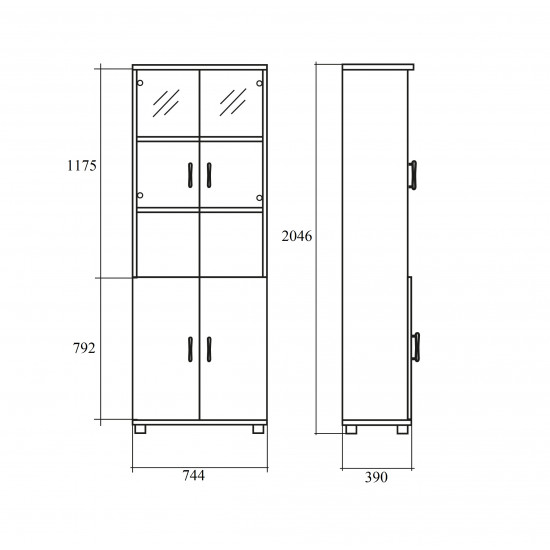 Шкаф высокий Монолит, закрытый, со стеклом тонированным, 4 двери, 744*390*2046, дуб молочный
