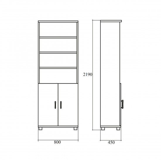 Шкаф высокий Формула 371ФР, 4 открытые полки, 2 двери, 80*45*219, ольха