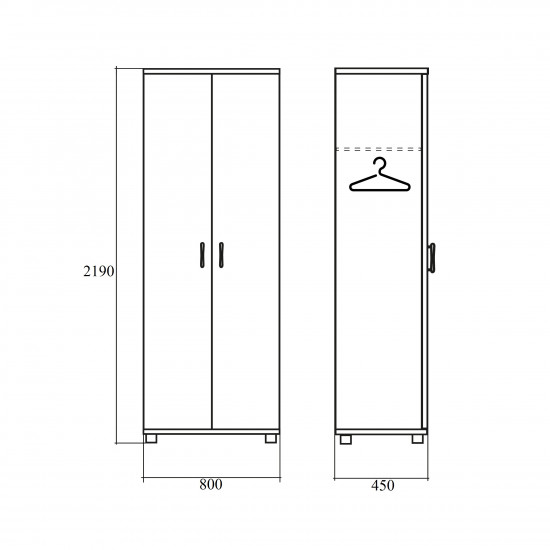 Шкаф для одежды Формула 307ФР, 2 двери, 80*45*219, венге темный