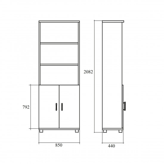 Шкаф высокий Модерн К4.19, 3 открытые полки, 2 двери, 850*440*2082, дуб шамони темный