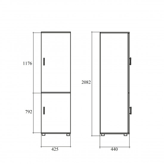 Шкаф высокий Модерн К10.18, узкий, закрытый, 2 двери, 425*440*2082, дуб шамони светлый