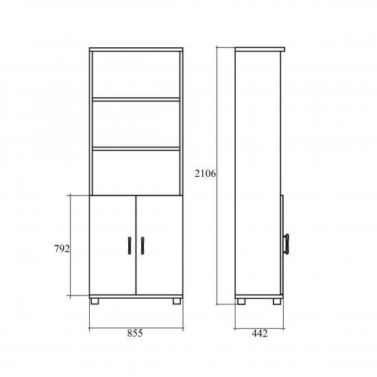 Шкаф высокий Модерн К67.19, 3 открытые полки, 2 двери, 855*442*2106, дуб шамони темный