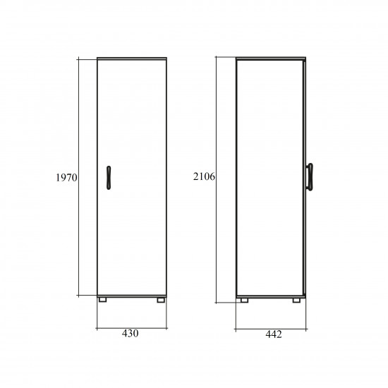 Шкаф высокий Модерн К91.18, узкий, закрытый, 1 дверь, 430*442*2106, дуб шамони светлый