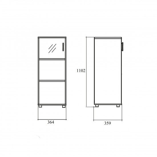 Шкаф средний Лайт, узкий, закрытый, со стеклом, 1 дверь, 364*359*1102, дуб молочный