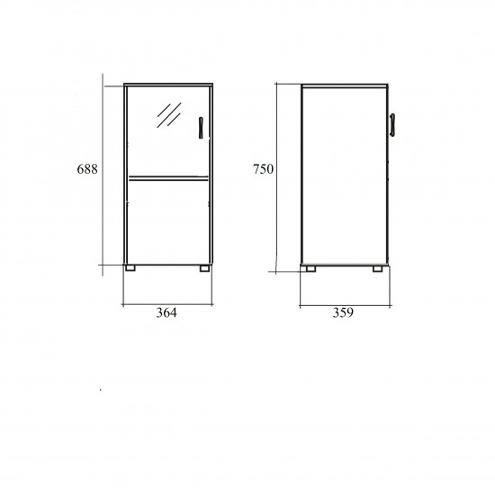 Шкаф низкий Лайт, узкий, закрытый, со стеклом, 1 дверь, 364*359*750, дуб молочный