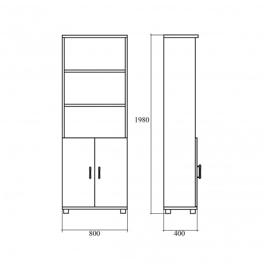 Шкаф высокий Дублин ДБ41.32, 3 открытые полки, 2 двери, 800*400*1980, белый/Акация лорка, ДБ24+ДБ27*2
