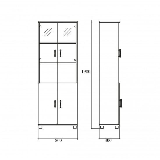 Шкаф высокий Дублин ДБ52.30, закрытый, со стеклом прозрачным, 4 двери, 800*400*1980, белый, ДБ24+ДБ27*2+ДБ45П+ДБ48*2