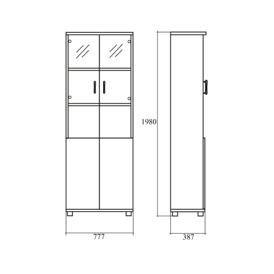 Шкаф высокий Vita, закрытый, со стеклом, 4 двери, 777*387*1980, сосна карелия
