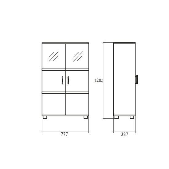 Шкаф средний Vita, закрытый, со стеклом, 2 двери, 777*387*1205, сосна ларедо