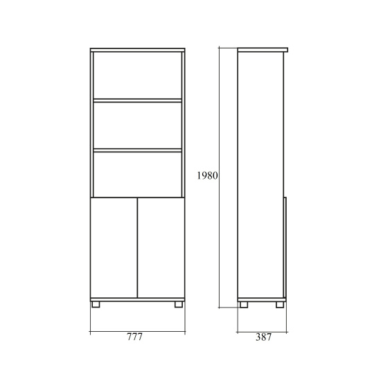 Шкаф высокий Vita, 3 открытые полки, 2 двери, 777*387*1980, сосна ларедо