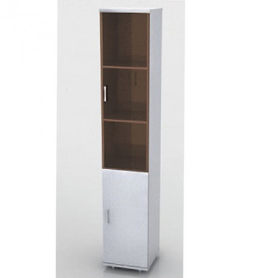 Шкаф высокий Монолит, узкий, закрытый, со стеклом тонированным, 2 двери, 374*390*2046, серый