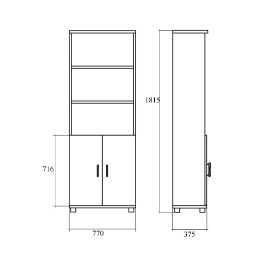 Шкаф высокий Simple SR-5W.5, 3 открытые полки, 2 двери, 770*375*1815, белый