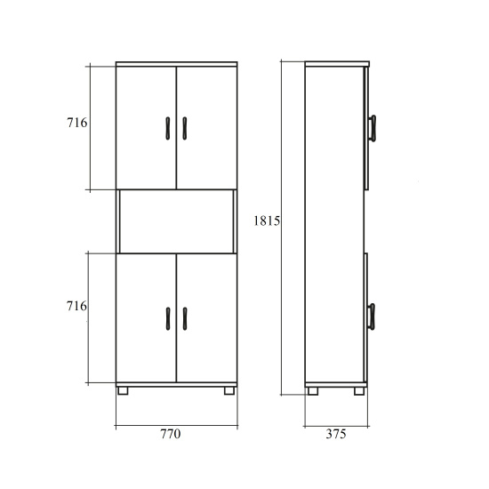 Шкаф высокий Simple SR-5W.4, 1 открытая полка, 4 двери, 770*375*1815, белый