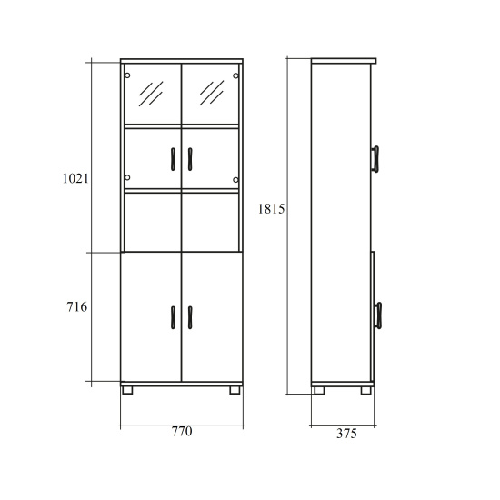 Шкаф высокий Simple SR-5W.2, закрытый, со стеклом, 4 двери, 770*375*1815, белый