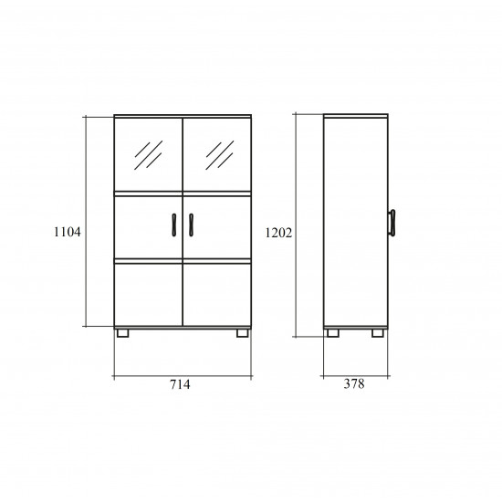 Шкаф низкий Авантаж, со стеклом, 2 двери, 714*378*1202, миланский орех, В-834+В-868