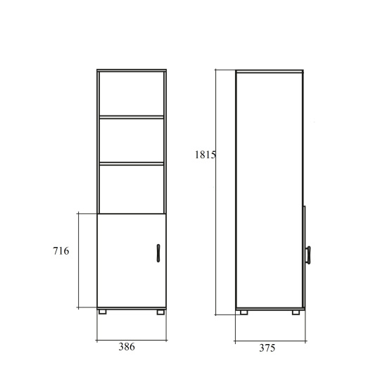 Шкаф высокий Simple SR-5U.5L, узкий, 3 открытые полки, 1 дверь, 386*375*1815, белый