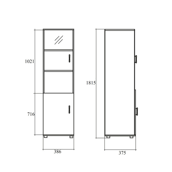 Шкаф высокий Simple SR-5U.2L, узкий, закрытый со стеклом, 2 двери, 386*375*1815, белый