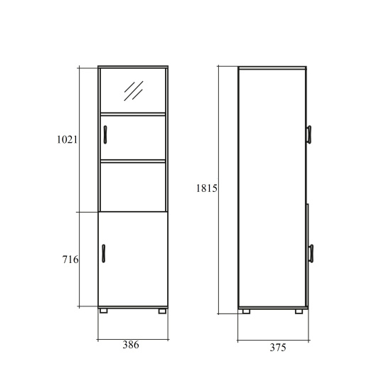 Шкаф высокий Simple SR-5U.2R, узкий, закрытый со стеклом, 2 двери, 386*375*1815, белый