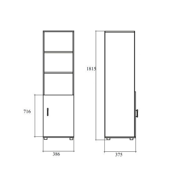 Шкаф высокий Simple SR-5U.5R, узкий, 3 открытые полки, 1 дверь, 386*375*1815, дуб сонома