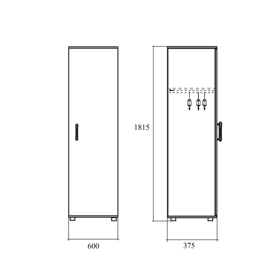 Шкаф для одежды Simple SRW 60, узкий, 1 дверь, 600*375*1815, дуб сонома