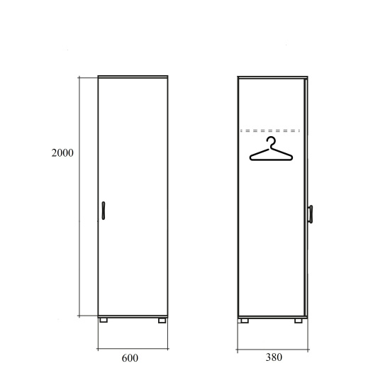 Шкаф для одежды Комфорт К517 ОФ, узкий, 1 дверь, 600*380*2000, французский орех