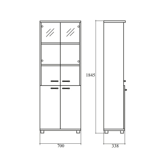 Шкаф высокий Канцлер, закрытый со стеклом, 4 двери, 700*338*1845, Скандинавское дерево белое