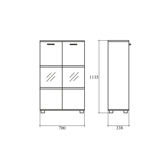 Шкаф средний Канцлер, закрытый со стеклом, 2 двери, 700*338*1135, Скандинавское дерево белое