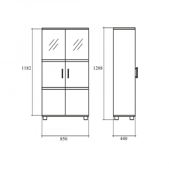 Шкаф средний Модерн К3.18, закрытый, со стеклом, 2 двери, 850*440*1288, дуб шамони светлый