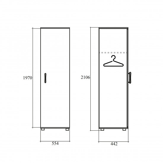 Шкаф для одежды Модерн К96.19, узкий, 1 дверь, 554*442*2106, дуб шамони темный