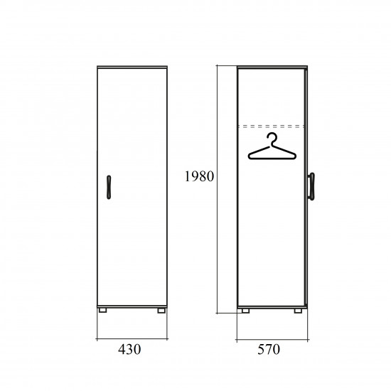 Шкаф для одежды Дублин ДБ25.37, узкий, глубокий, 1 дверь, 430*570*1980, Дуб кофейный, ДБ25_1+ДБ36