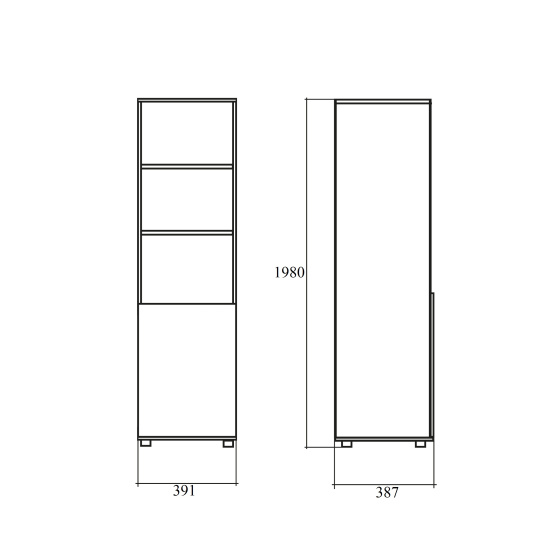 Шкаф высокий Vita, узкий, 3 открытые полки, 1 дверь, 391*387*1980, сосна карелия