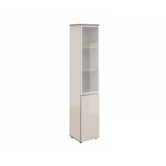 Шкаф высокий Vita, узкий, закрытый, со стеклом в алюминиевой рамке, 2 двери, 391*387*1980, сосна карелия