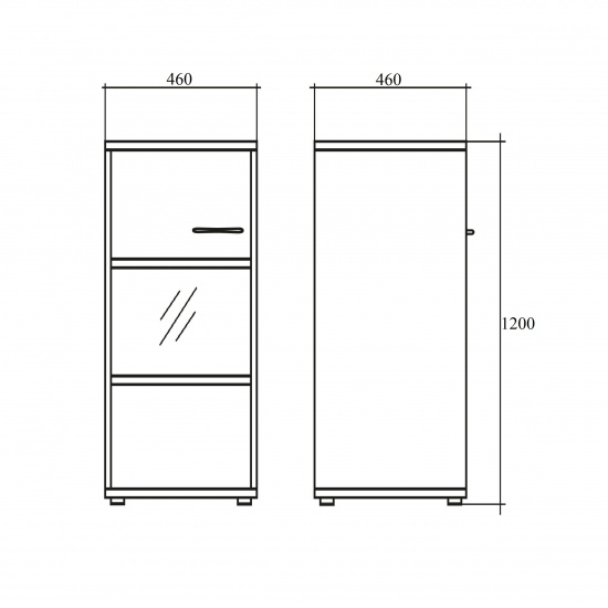 Шкаф средний Патриот 967, узкий, со стеклом, 1 дверь, 460*460*1200, миланский орех