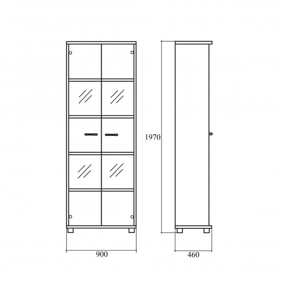 Шкаф высокий Патриот 780, закрытый, со стеклом  в алюминиевой рамке, 2 двери, 900*460*1970, миланский орех, 833+775*3