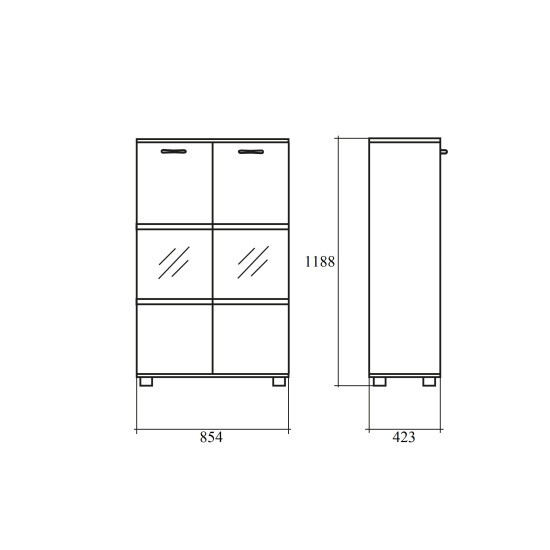 Шкаф средний Morris ММС85.2, закрытый, со стеклом, 2 двери, 854*423*1188, Дуб Базель/Белый