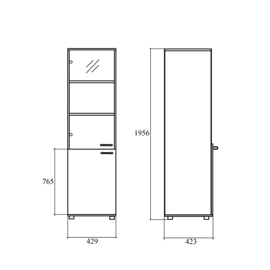 Шкаф высокий Morris МНС42.2, узкий, закрытый, со стеклом, 2 двери, 429*423*1956, Дуб Базель/Белый