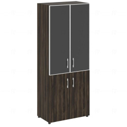 Шкаф высокий Ялта/Yalta LT.ST-1.2 R black, закрытый, со стеклом в раме, лакобель черный, 4 двери 800*450*1987 мм, Дуб мали/blaсk