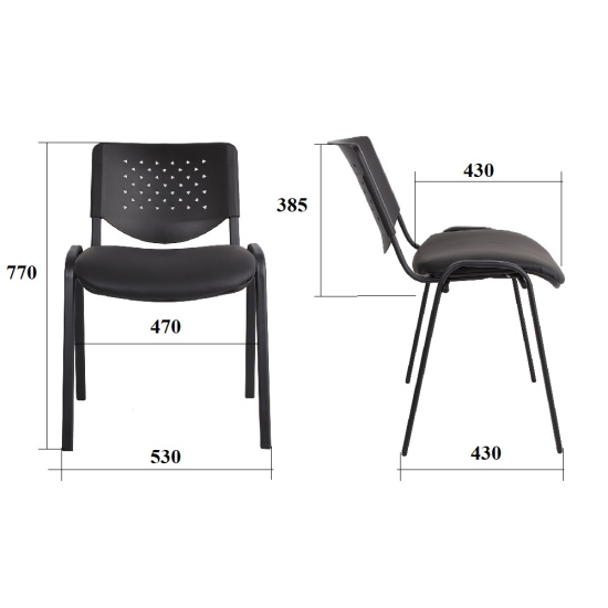 Стул офисный Дейзи кожзам черный, спинка пластиковая черная, каркас черный