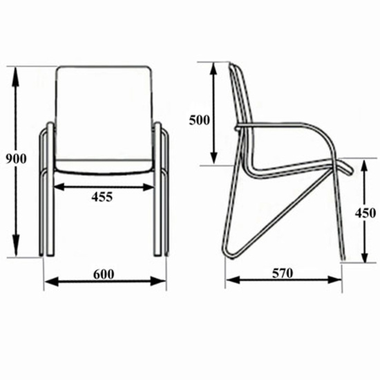 Кресло для посетителей каркас металлический кожзам габаритные размеры 535х580х770 мм