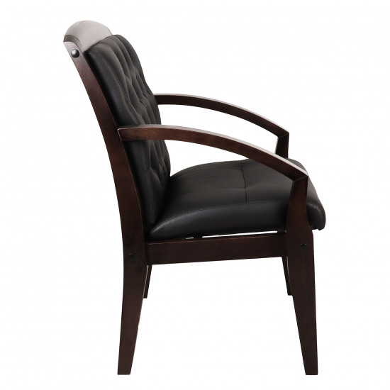 Конференц-кресло Конгресс Lux кожа черная, дерево венге