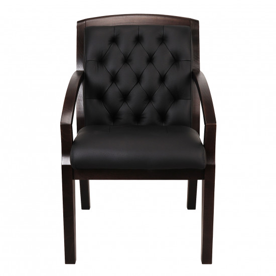 Конференц-кресло Конгресс Lux кожа черная, дерево венге
