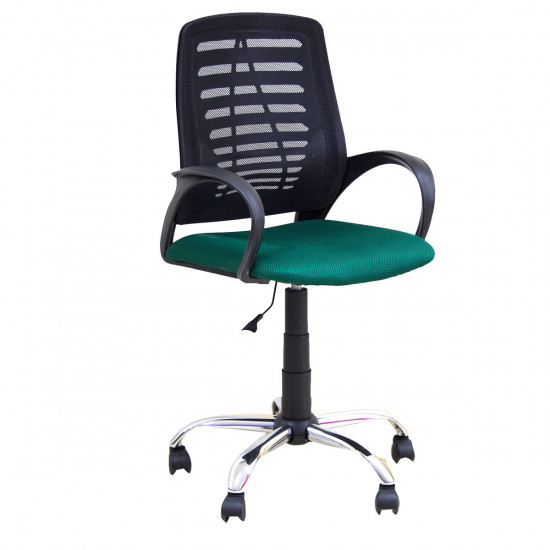 Кресло офисное Ирис стандарт-хром спинка черная, сидушка TW темно-зеленая