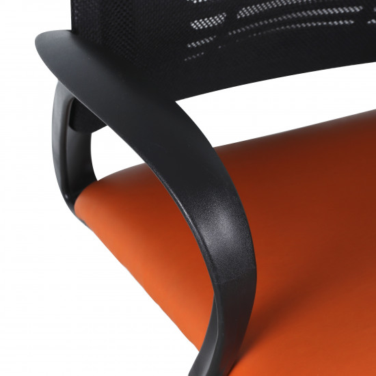 Кресло офисное Ирис стандарт спинка черная, сидушка кожзам оранжевый