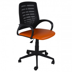 Кресло офисное Ирис стандарт спинка черная, сидушка кожзам оранжевый