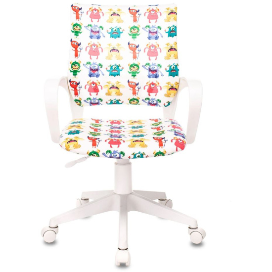 Кресло компьютерное детское BUROKIDS 1 W-MONSTER, ткань белая монстры, пластик белый