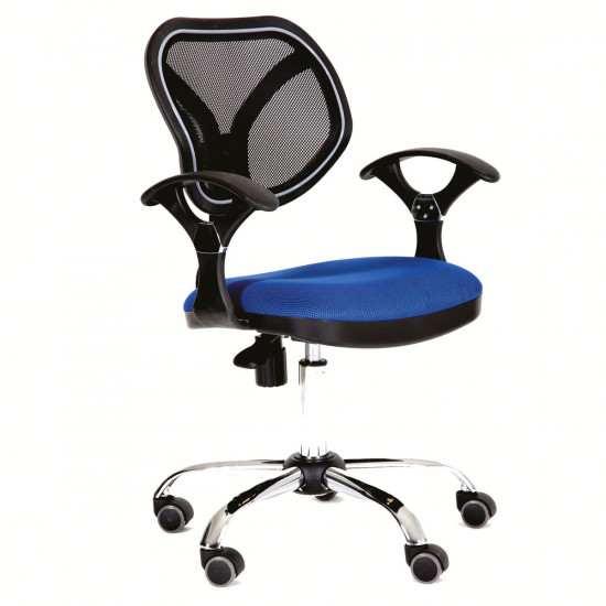 Кресло офисное CH-380 TW спинка сетка черная, сидушка синяя, крестовина хром