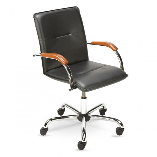 Кресло офисное Samba GTP V-4 1.016 кожзам черный, подлокотник красное дерево, крестовина хром (box-2)