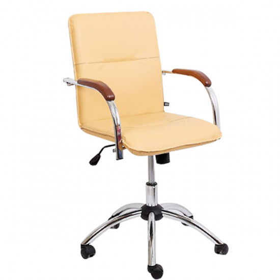 Кресло офисное Samba GTP (comfort) V-17 1.031 кожзам бежевый, подлокотник орех, крестовина хром (box-2)